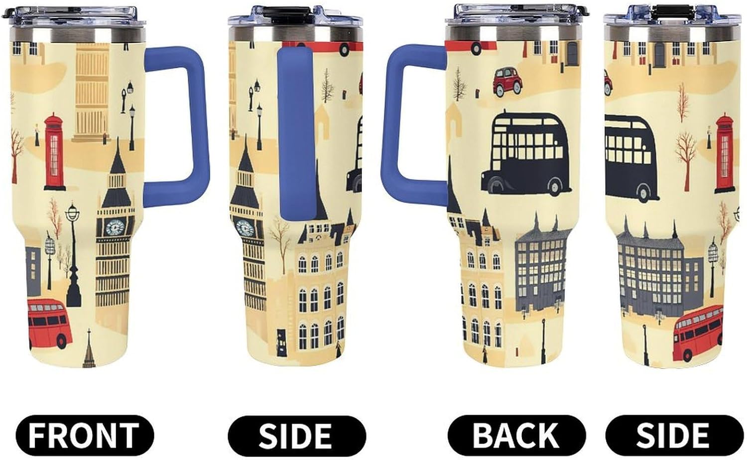 London England Souvenir UK 40 Oz Tumbler with Handle Stainless Steel Insulated Tumbler Leakproof Travel Cup Deep Blue-style