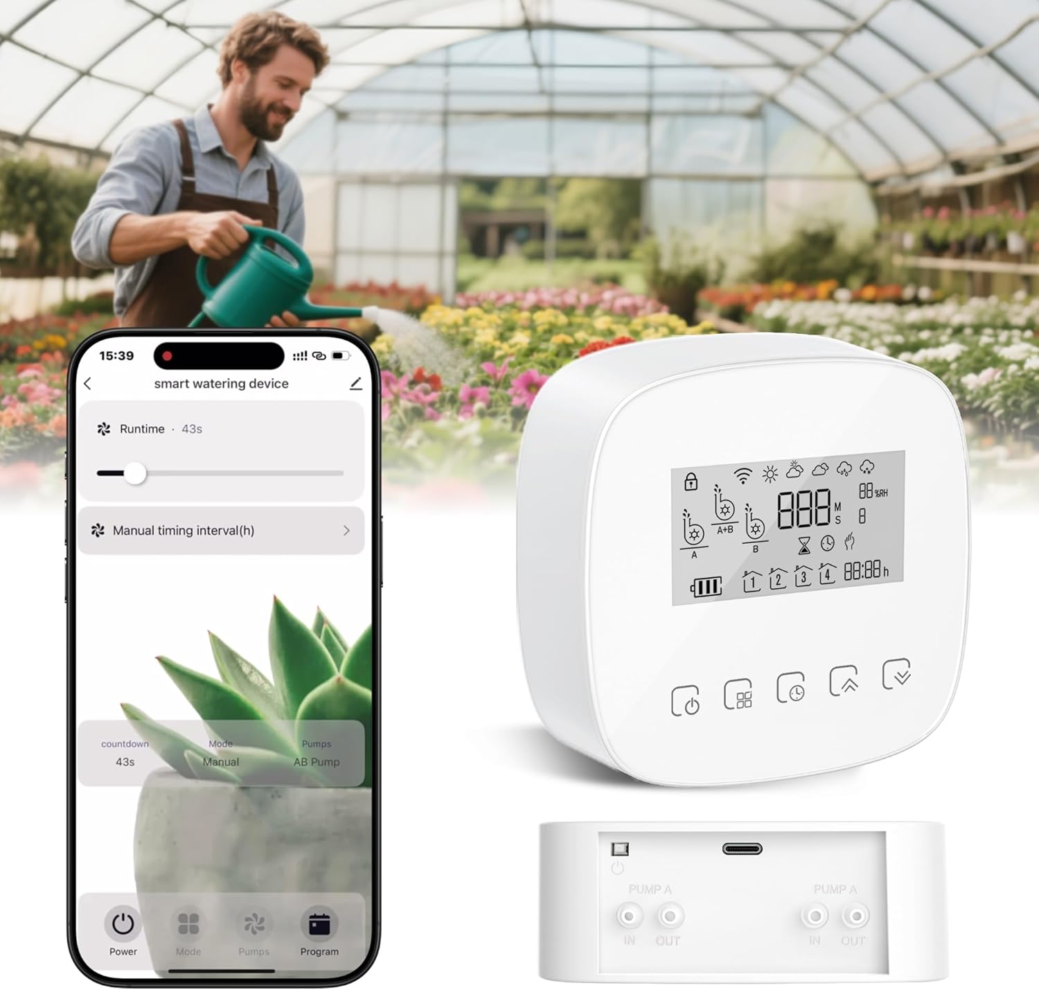 Drip Irrigation System, 2 Pumps for Zone Watering, Programmable Weekly Timer, 20 Adjustable Drippers & 35FT Tubing, Automatic Garden Watering Kit for Lawn/Greenhouse.GWK