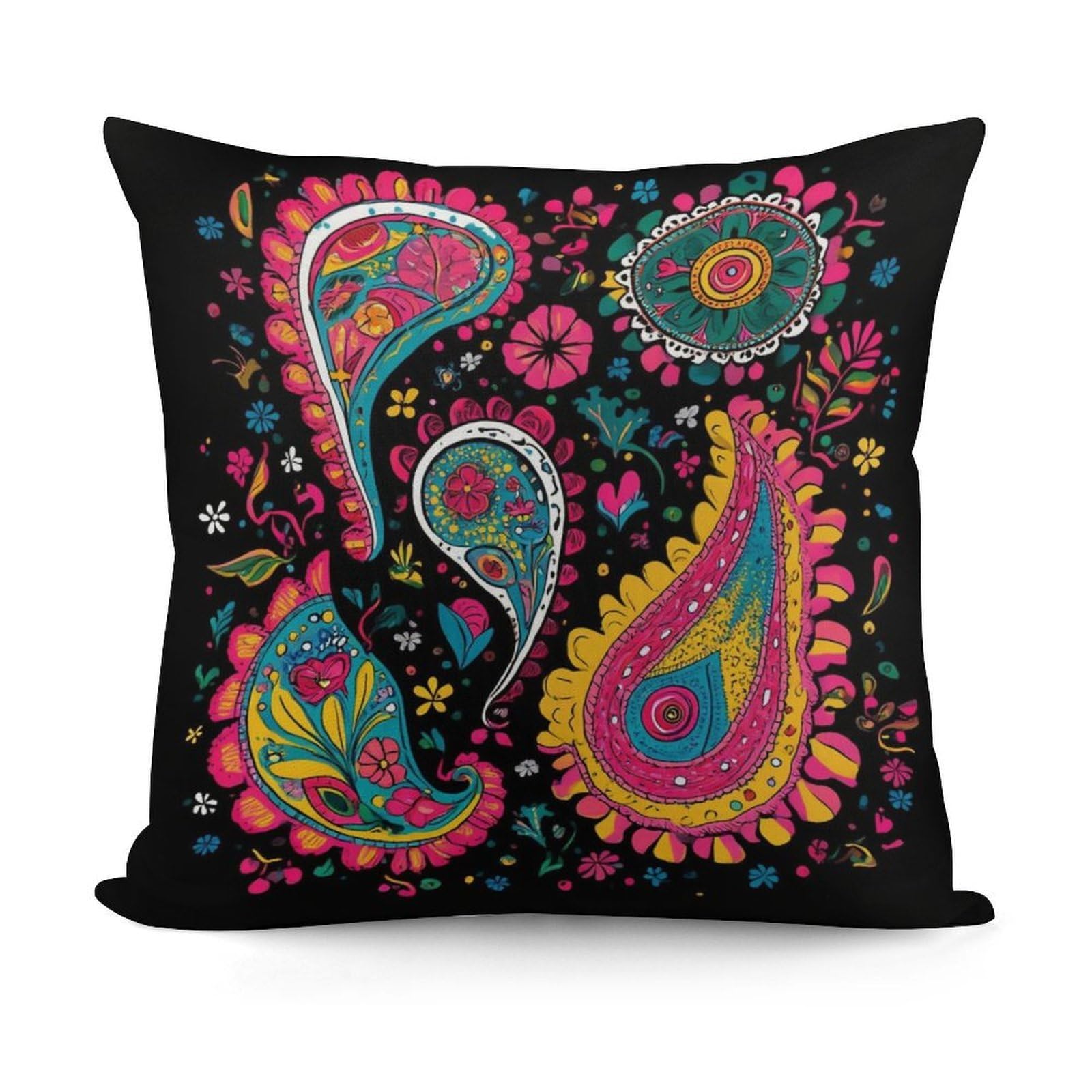 Smazdfxx Picture(545) Soft Andffy Colorful Paisley Art Square Cushion Cover With Zipper For Sofa, Couch, Living Room Decorative