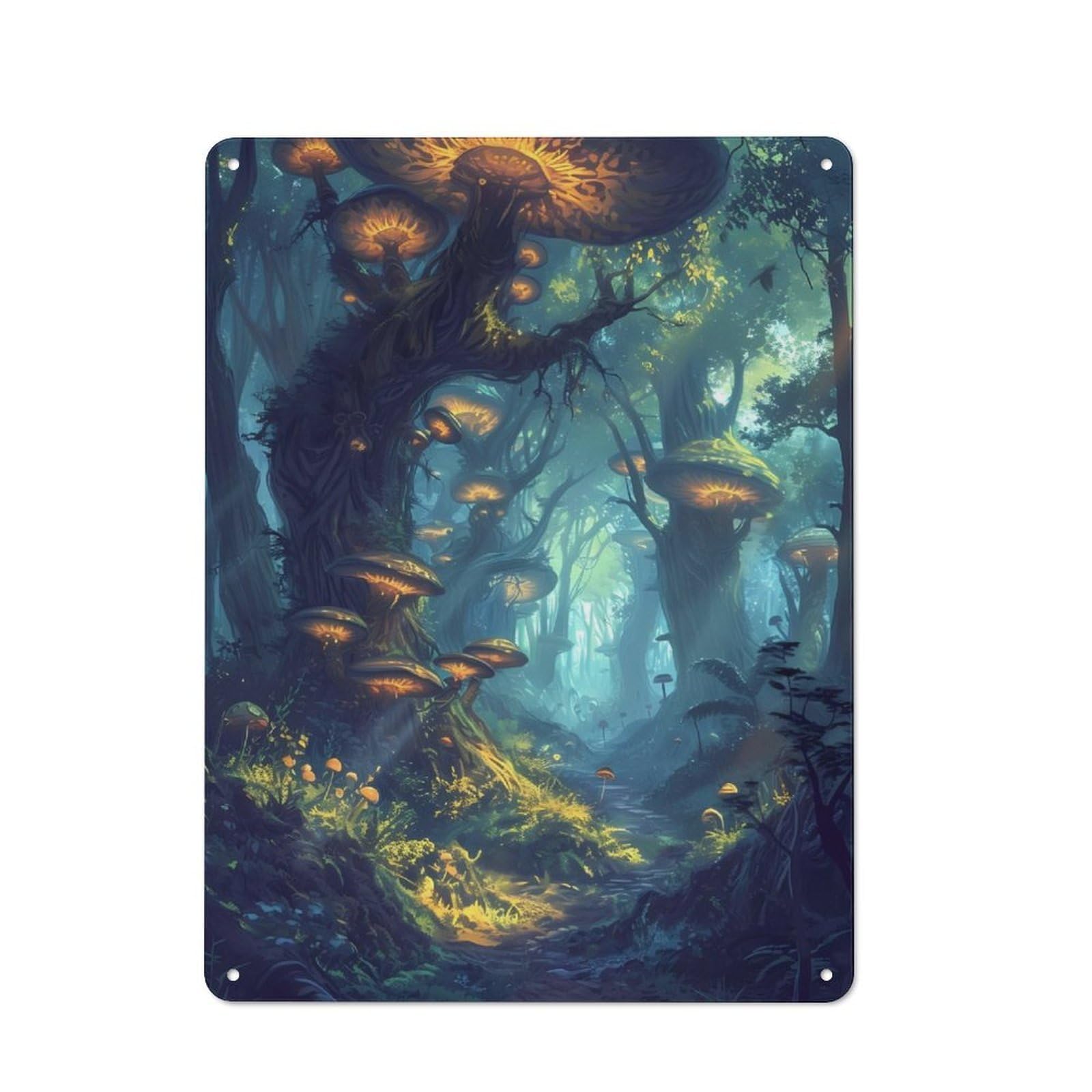 Junmoney Morning In Mushroom Forest Tin Wall Plaque 40X30cm With For Home Office Or Studio, For Metal Sign Collectors, For Garage And Workshop Walls
