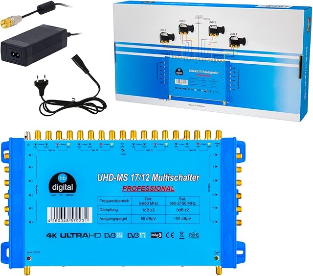 Multiswitch pmse 17/12 HB-DIGITAL 4X SAT do 12 x odbiorników/odbiornik do Full HDTV 3D 4K UHD z zasilaczem