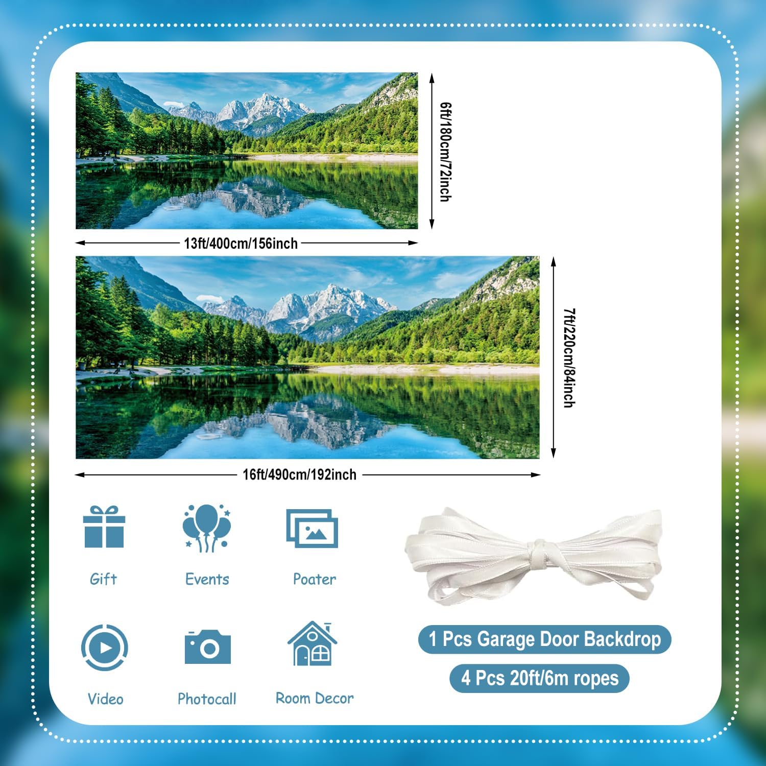 7x16ft Mountain Garage Door Cover,Forest Lake Landscape Nature Scenery Garage Door Banner Decorations Camping Picnic Decorations Photo Studio Props