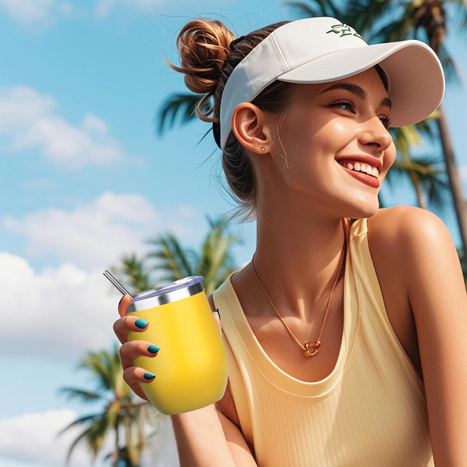 12oz Stemless Wine Tumbler with Lid Double Wall Insulated Wine Cup Stainless Steel Glasses Tumbler with Straw Insulated cocktail Tumbler Coffee Mug for Hot and Cold Beverages (Multicolor-4,4Pack) - Image 8