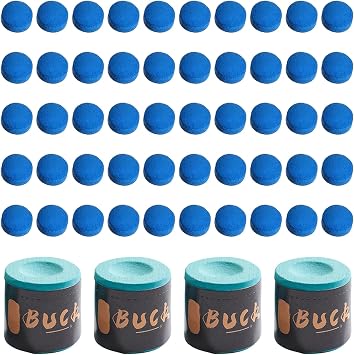 4 Pcs Snooker Chalk for Pool Cue, 50 Pcs 10mm Pool Tips Snooker Tips, No-Slip Cue Chalk Set for Professional and Home Players, for Professional and Home Players Pool Table Accessories