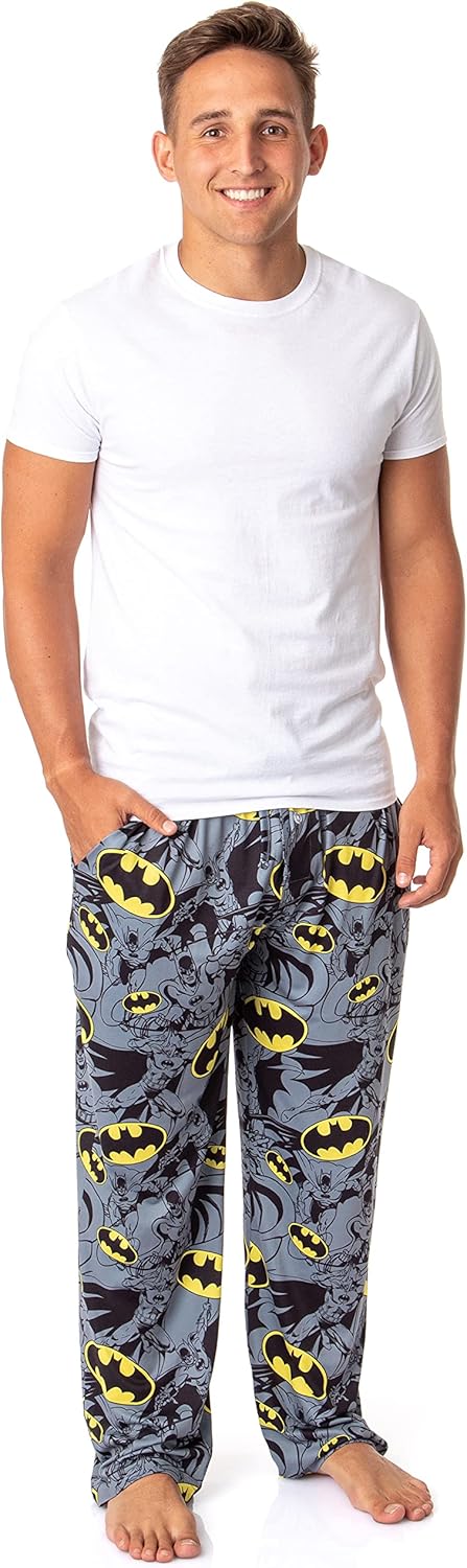 DC Comics Batman Mens' Bat Symbol Icon Retro Character Sleep Pajama Pants - Image 2