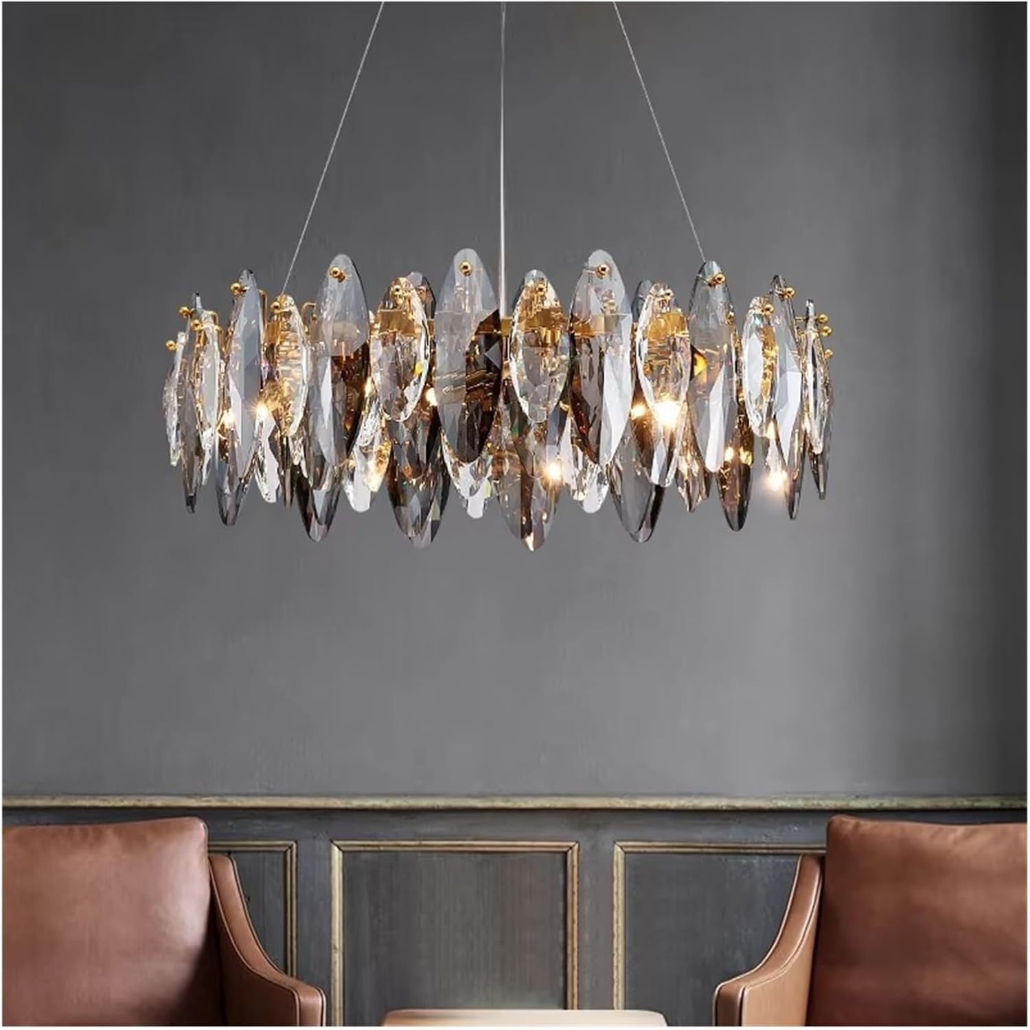 Modern Grey Clear Crystal Glass LED Ceiling Chandelier Luxury for Living Dining Room Bedroom Cloakroom Home,Full of Fashion(L130cm Wave)