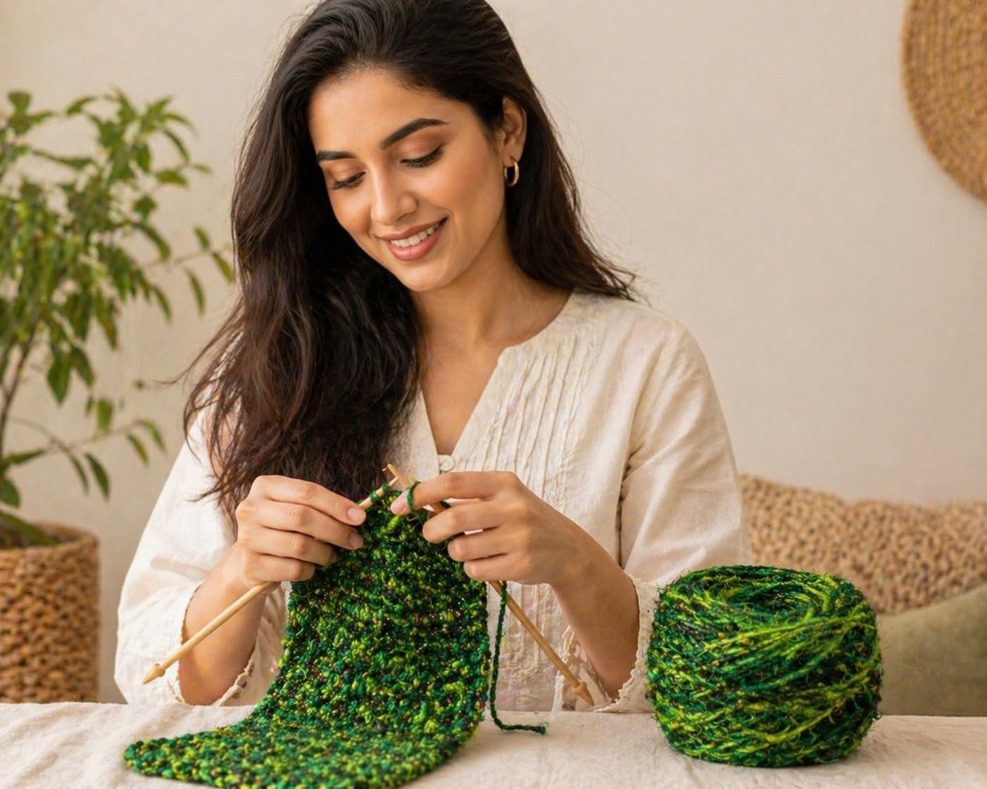 KNITSILK Recycled Sari Silk Yarn - Green - 1 Ball, 90 Yards - Knit, Crochet, jewelery - Ethical Yarn