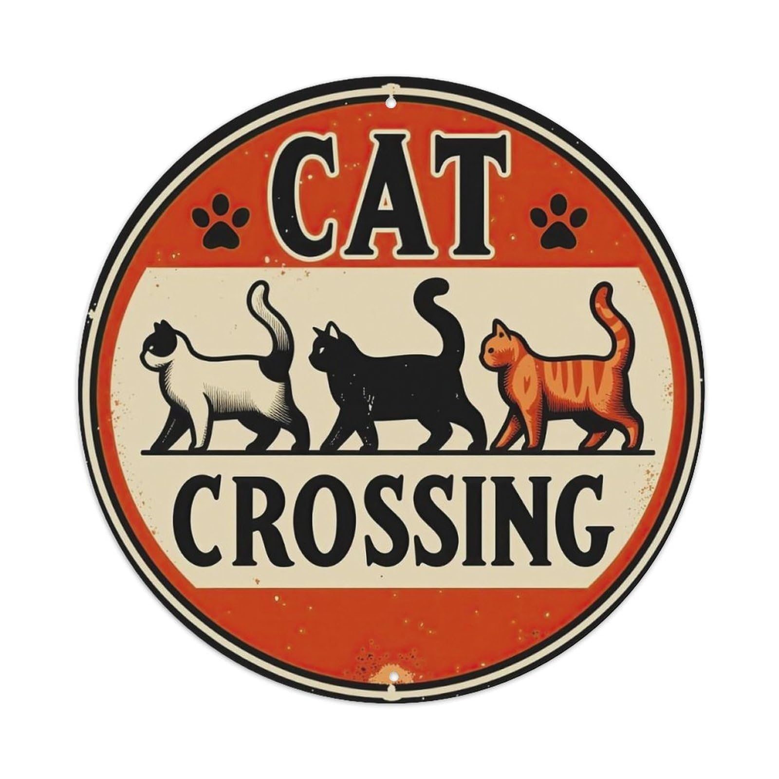 Cat Crossing Sign Pattern Print Metal Tin Sign