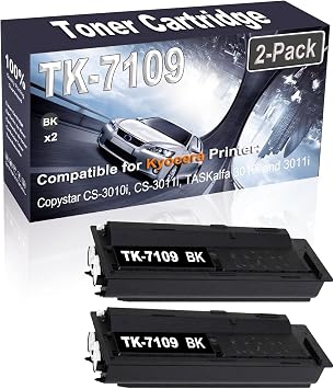 2-Pack Black Compatible Copystar CS-3010i CS-3011i TASKalfa 3010i 3011i Laser Printer Cartridge High Capacity Replacement for Kyocera TK-7109 TK7109 | TK-7109K 1T02P80CS0 Printer Cartridge