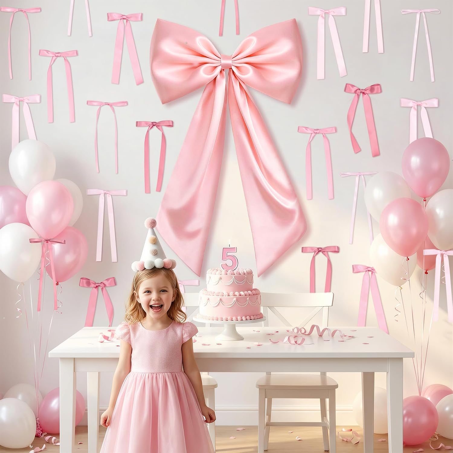 Large Pink Bow for Coquette Decor, 22Pcs 40x24 Inch Giant Satin Bow Set with 21 Small 3-Sizes Bows, DIY Photo Backdrop Wall Hanging Decor for Wedding Bridal Baby Shower Birthday Nursery Girls Room thumbnail