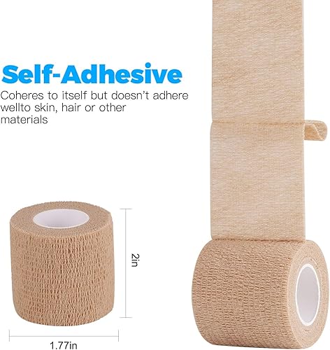 Miniatura 2 de Paquete de 16 rollos de vendaje de 2 x 5 yardas, envoltura autoadhesiva transpirable y autoadhesiva, vendaje cohesivo, cinta elástica atlética de