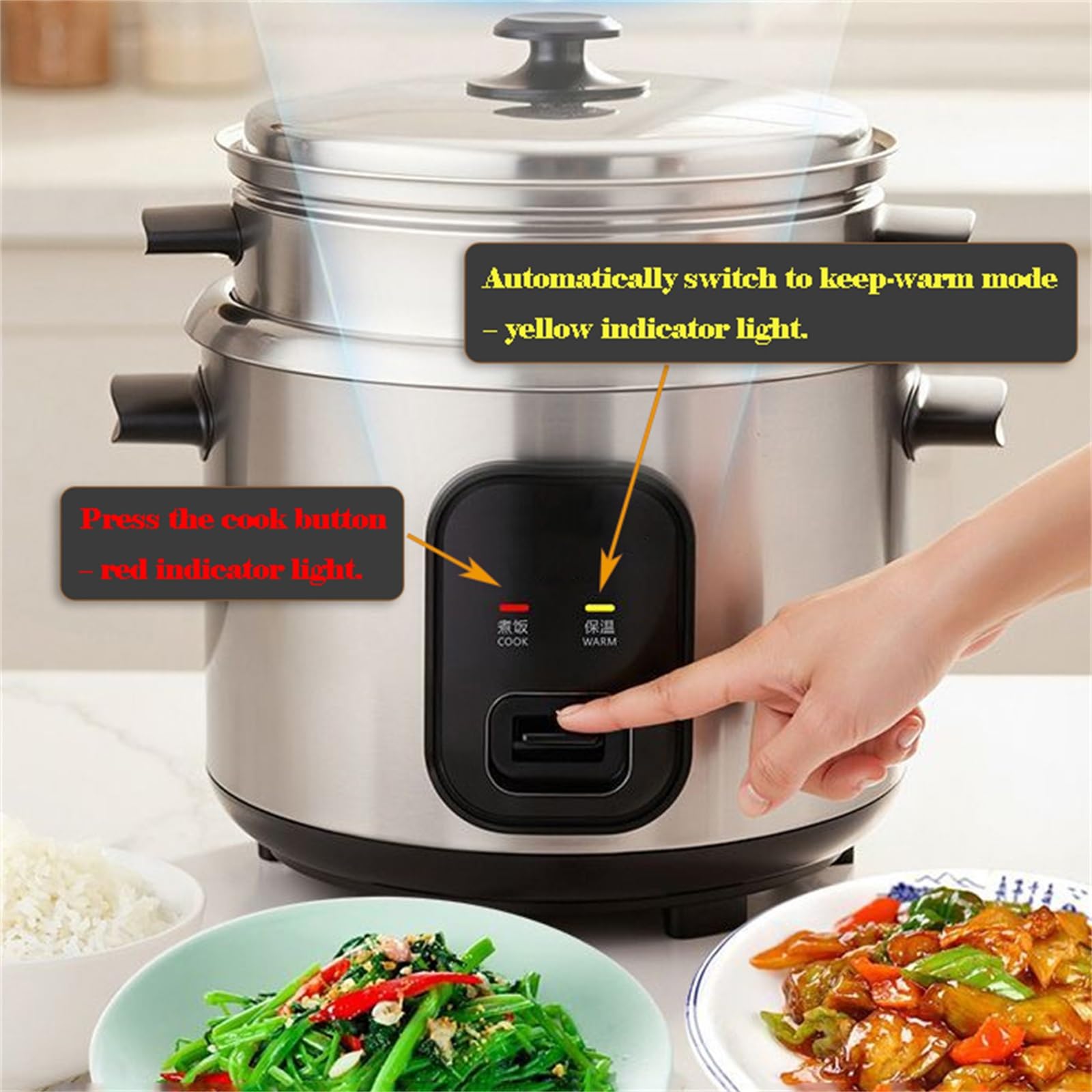 Cuociriso Elettrico, Ciotola Interna Antiaderente In Acciaio Inossidabile 316, Con Vaporiera, Misurino, Cucchiaio, 220-240 V, For Riso Soffice, Verdure(Inner Pot Capacity 3L)