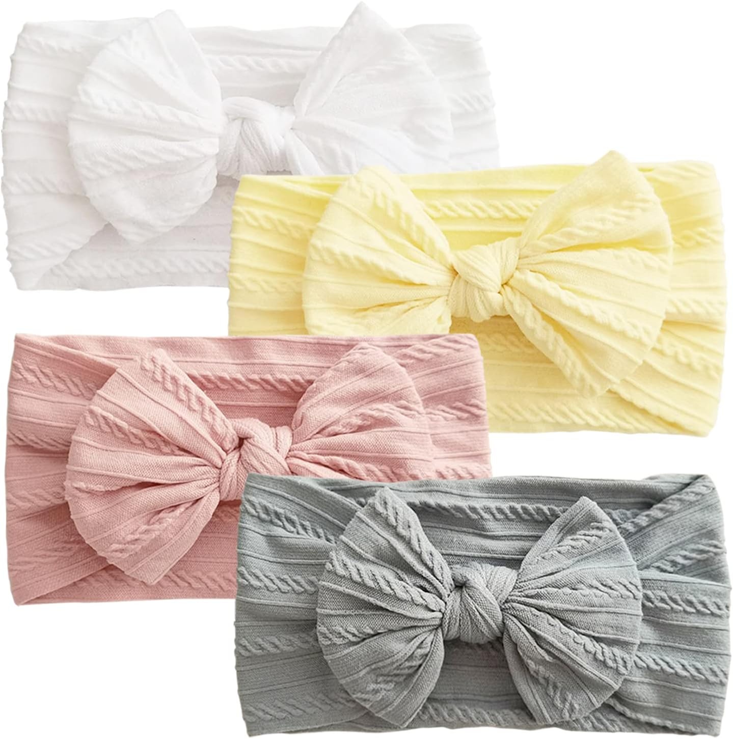 4 Pcs Baby Turban Headband - Soft Bow Headwear Elastic Hair Bands for Newborns & Toddlers