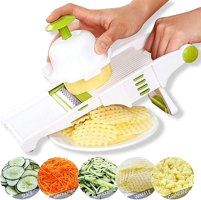 GProME Mandoline Slicer  Vegetable Mandolin, Fruit Zucchini Slicer, French Fry Cutter, Food Waffle,Julienne Grater Sharp Stainless Steel Blades
