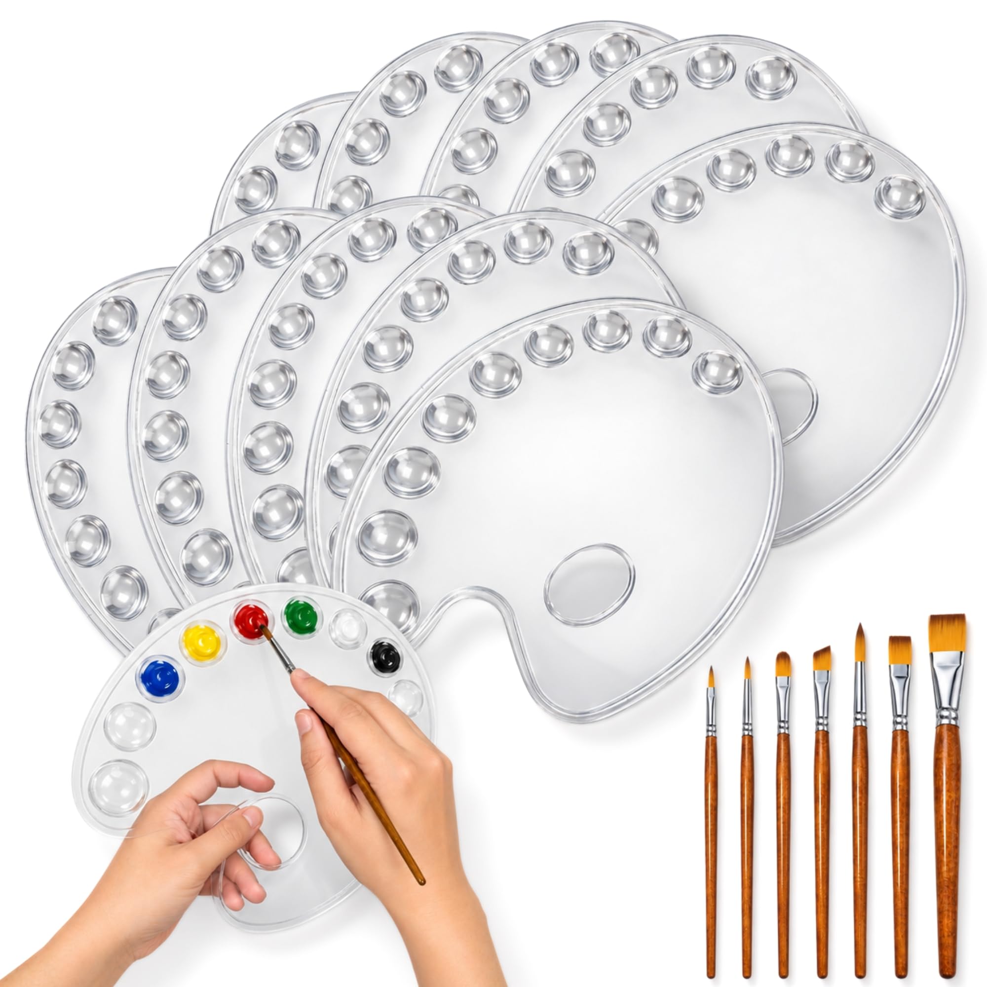 10 Paletas desechables para Pintura con 7 Pinceles de fibra sintética - imagen 1