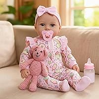 GOAROY 17 Inch Realistic Reborn Baby Doll Girl - Soft Cloth Body, Poseable Limbs, Bottles, Pacifier, Diapers for Ages 3+ Toddler Play