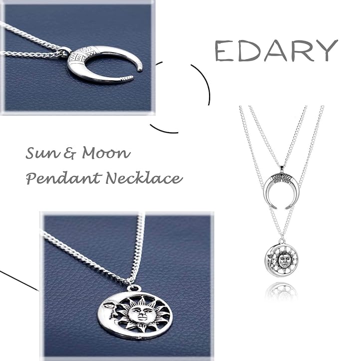 Edary Boho Moon Layered Necklace Sun 