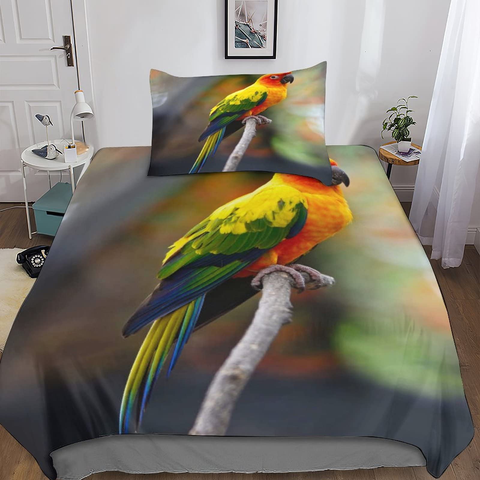 Housse de couette perroquet 135x200 avec taie d'oreiller pour lit enfant