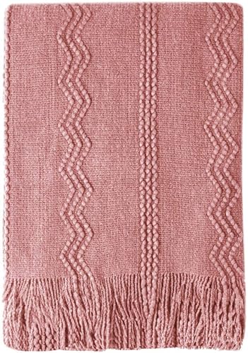 Bourina - Manta decorativa de punto para sofá suave texturizada de color liso de 50 x 60 pulgadas