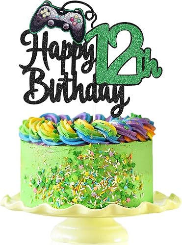 Decoración para pastel de cumpleaños número 12 de videojuego, suministros para tartas de fiesta de cumpleaños de 12 años, juego en nivel, decoración