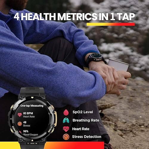 Miniatura 10 de Amazfit T-Rex 2 - Reloj inteligente resistente de 1.850 in, certificado militar, GPS de doble banda, duración de la batería de 24 días, Ember