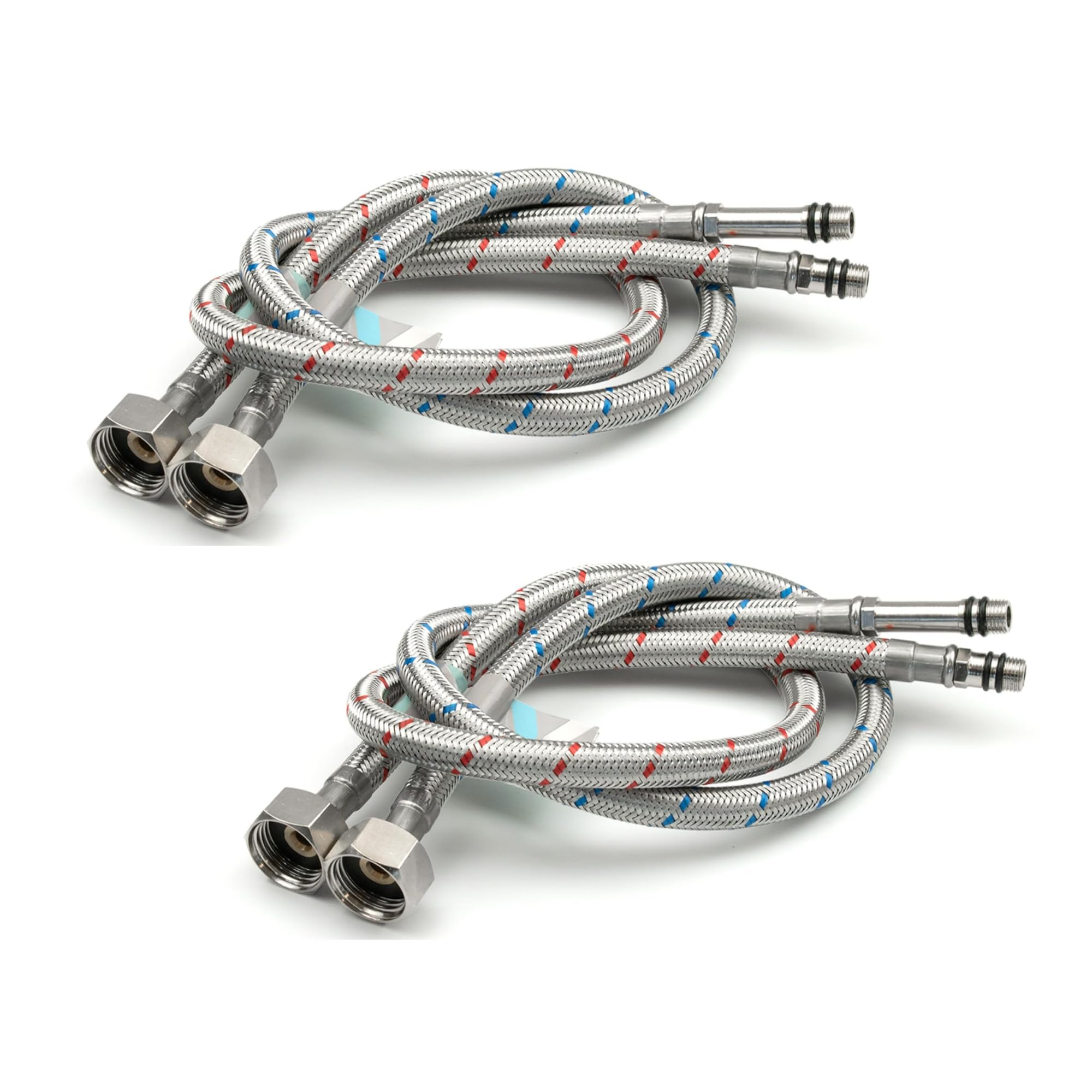 Xcel Home Men's Silver 4X M10 X1/2 Flexible Tap Connectors (600Mm) | 10 Lengths | 2 Pairs Of Bsp Kitchen/Basin Monobloc Mixer Flexi Pipe Tails | Braided Stainless Steel