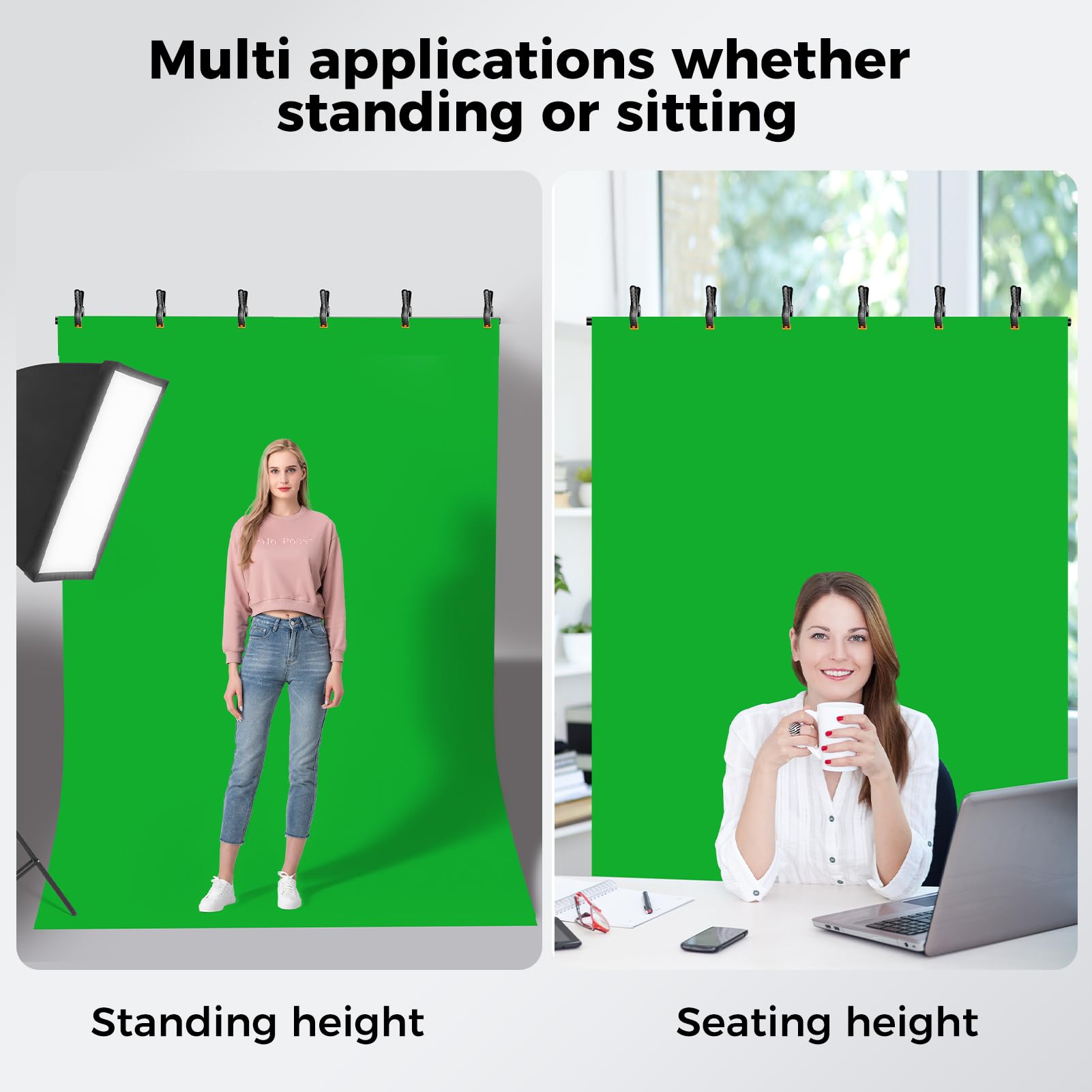 EMART Kit sfondo verde con base pieghevole inversa, sfondo verde per foto da 1,5 x 2 m, con supporto portatile a forma di T e 5 morsetti per fotografia, servizi fotografici, registrazione video in