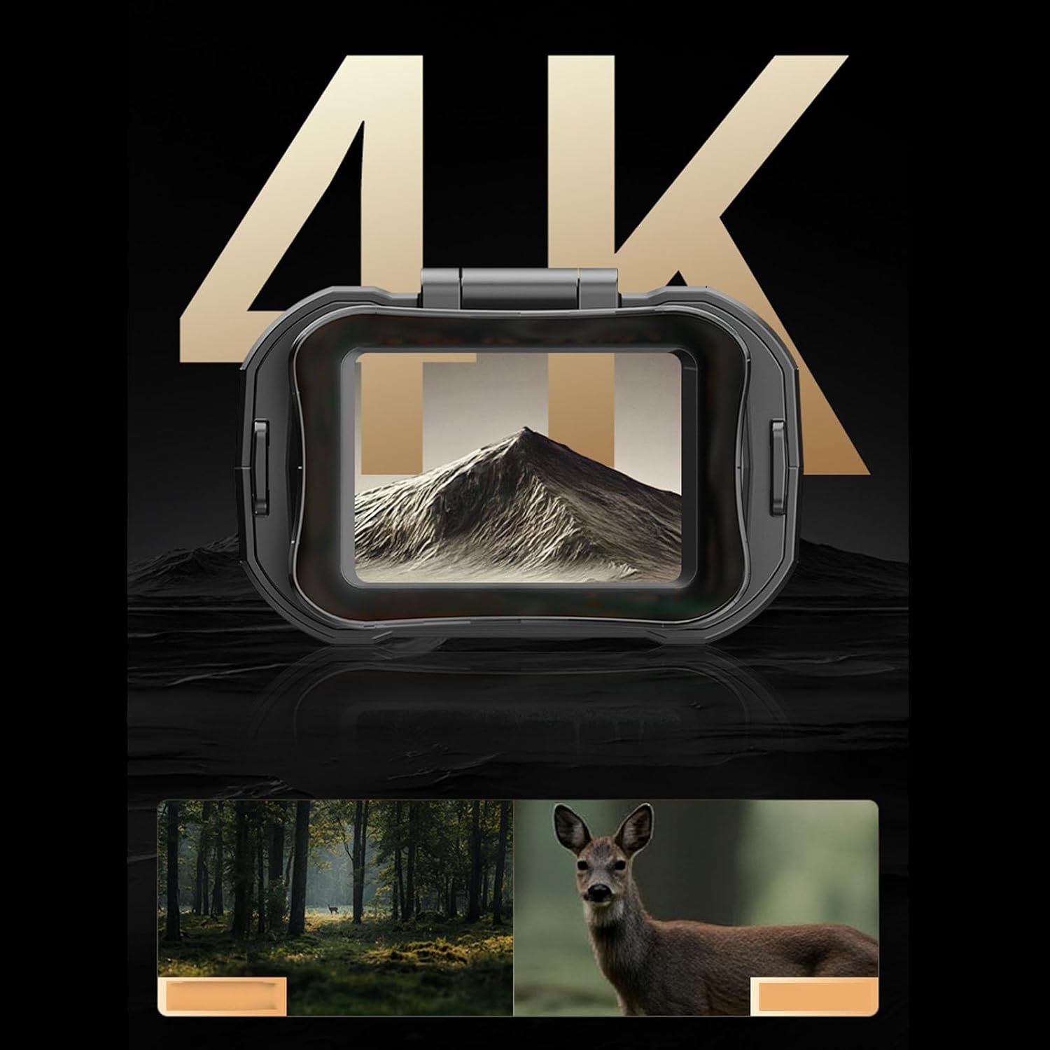 GOWENIC 4K HD デジタル双眼鏡、64MP カメラ、28X ズーム WiFi 双眼鏡、3600mAh バッテリー、15 フ