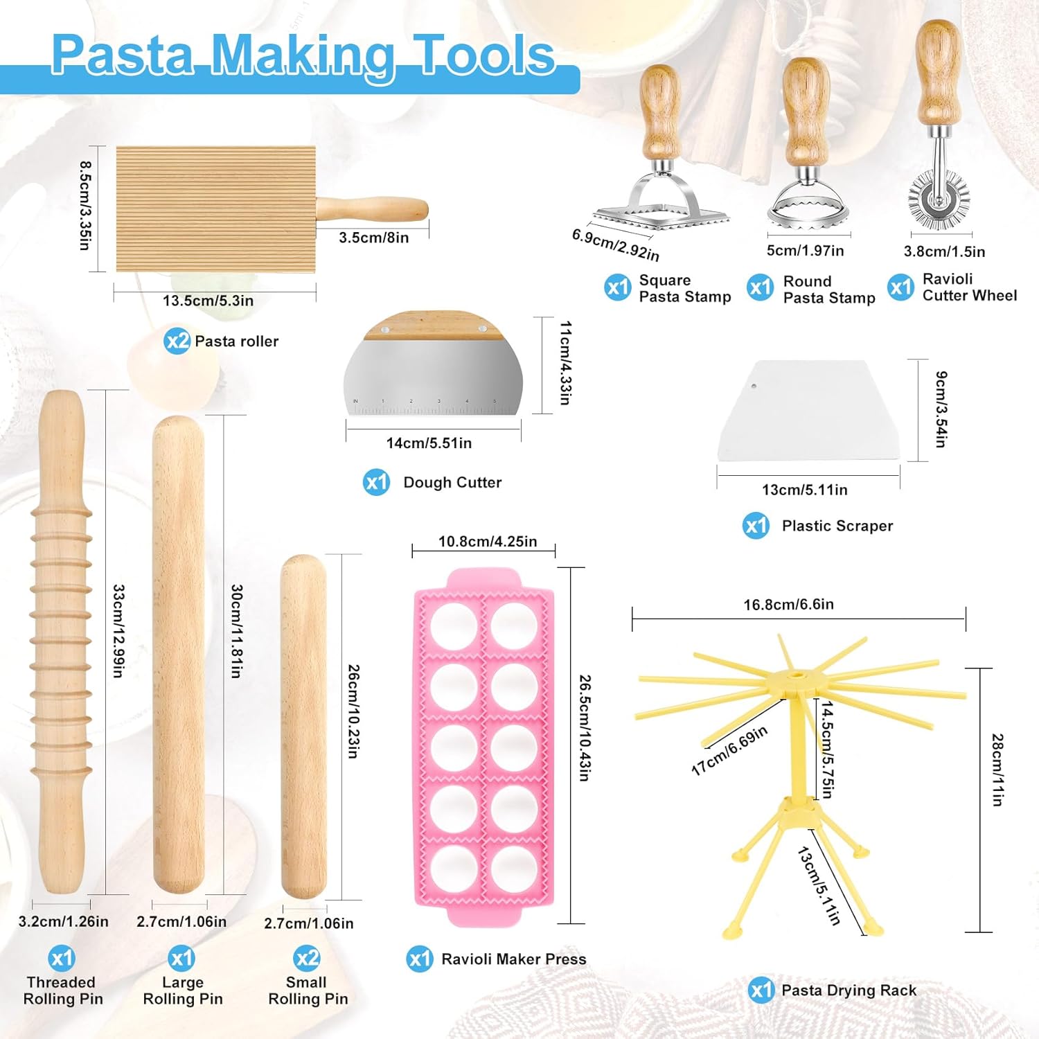 Pasta Making Tools Set, 13 PCS Pasta Making Kit Pasta Making Accessories Homemade Noodle Kit Ravioli Cutter Set
