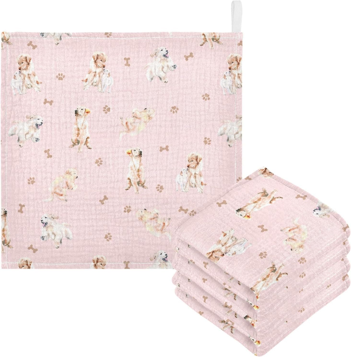 vvfelixl Baby Cotton Washcloths Golden Retriever Infants Bath Towel for Unisex Face Towels for Newborn, Natural Baby Wipes Delicate Skin, 11.8 X 11.8 inch, one sizex3