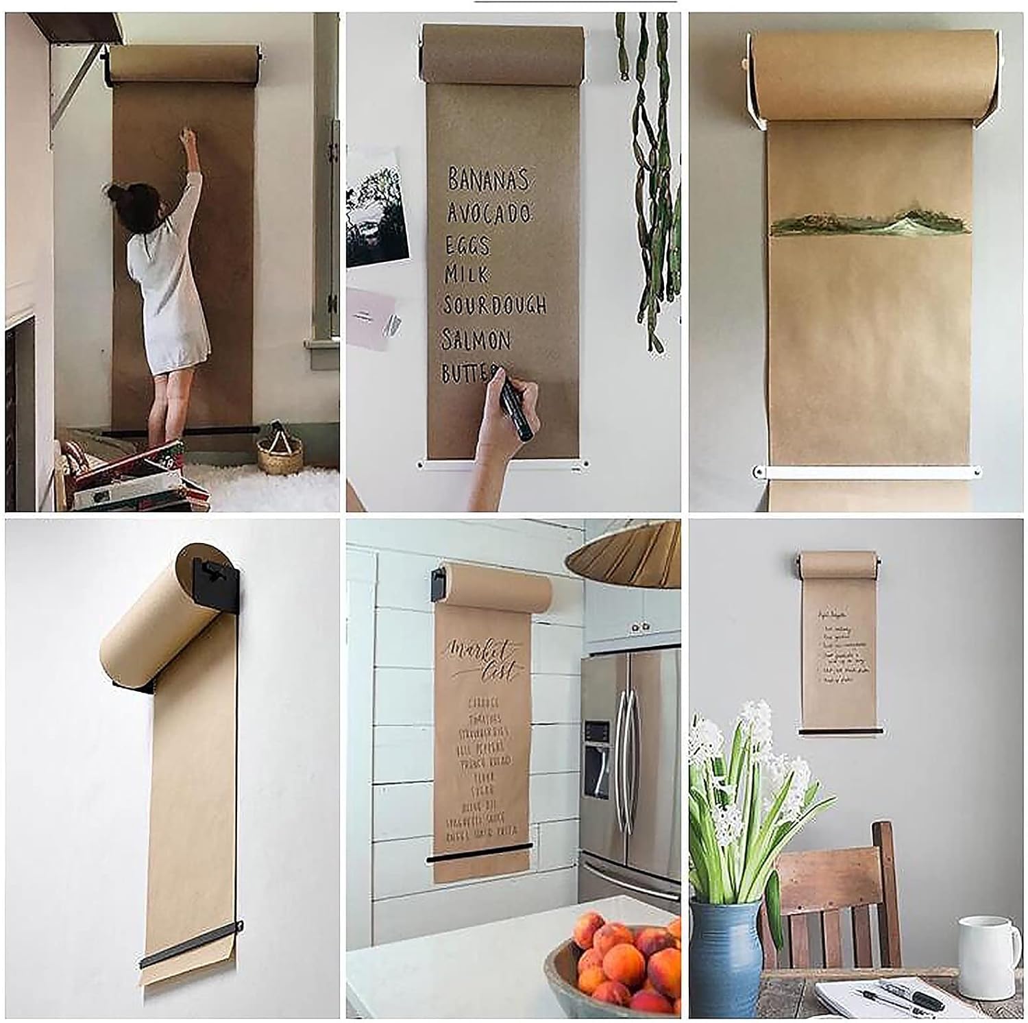 Uchwyt na rolkę papieru pakowego do montażu na ścianie, szeroki na 37/67/97/127 cm Dozownik rolki papieru rzeźniczego & Nóż(Steel Frame Wide-127cm/50in)