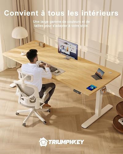 TRIUMPHKEY Bureau Assis Debout Électrique 200×80 cm, Ergonomie, Beige - 6
