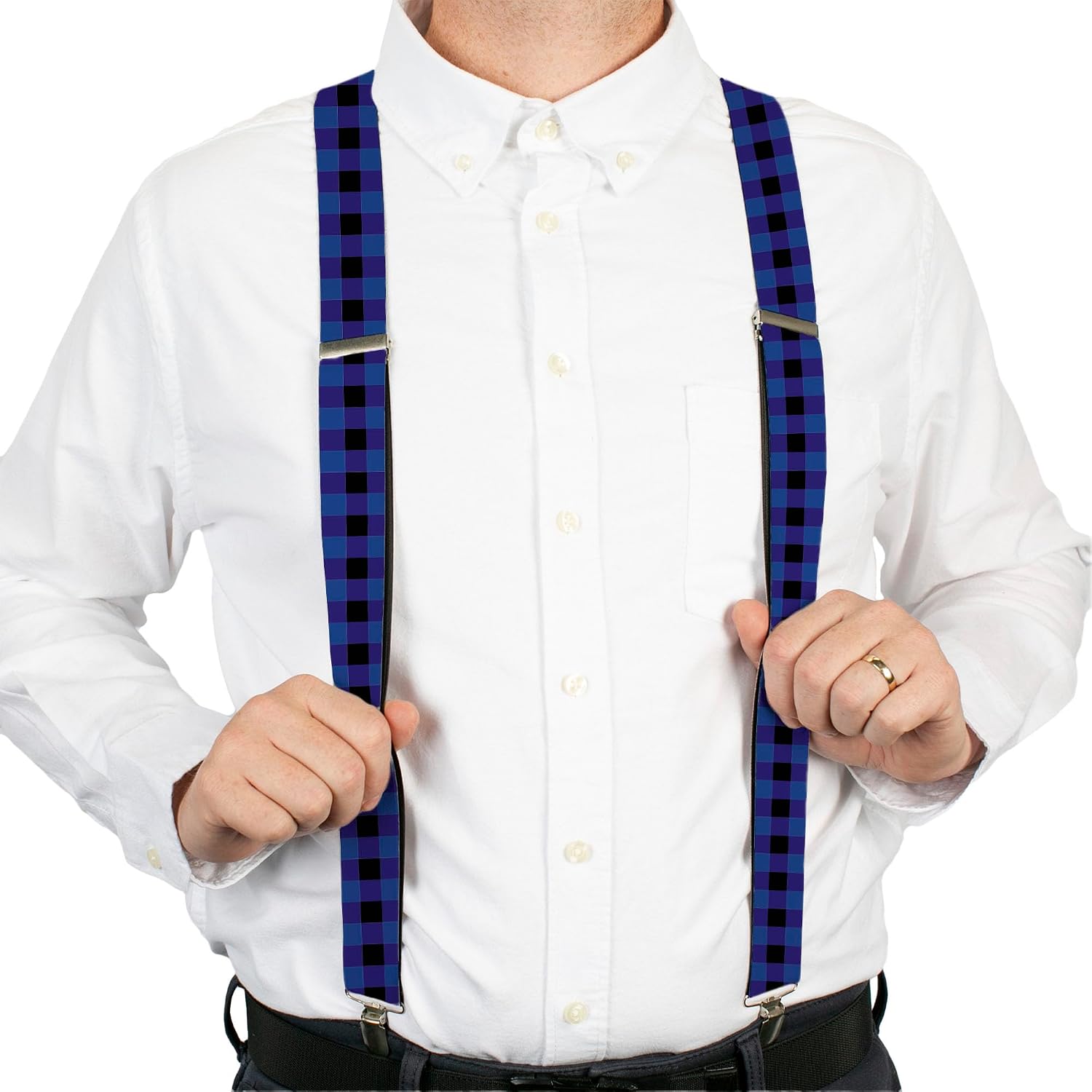 Buckle-Down Suspenders, Buffalo Plaid Black Blue