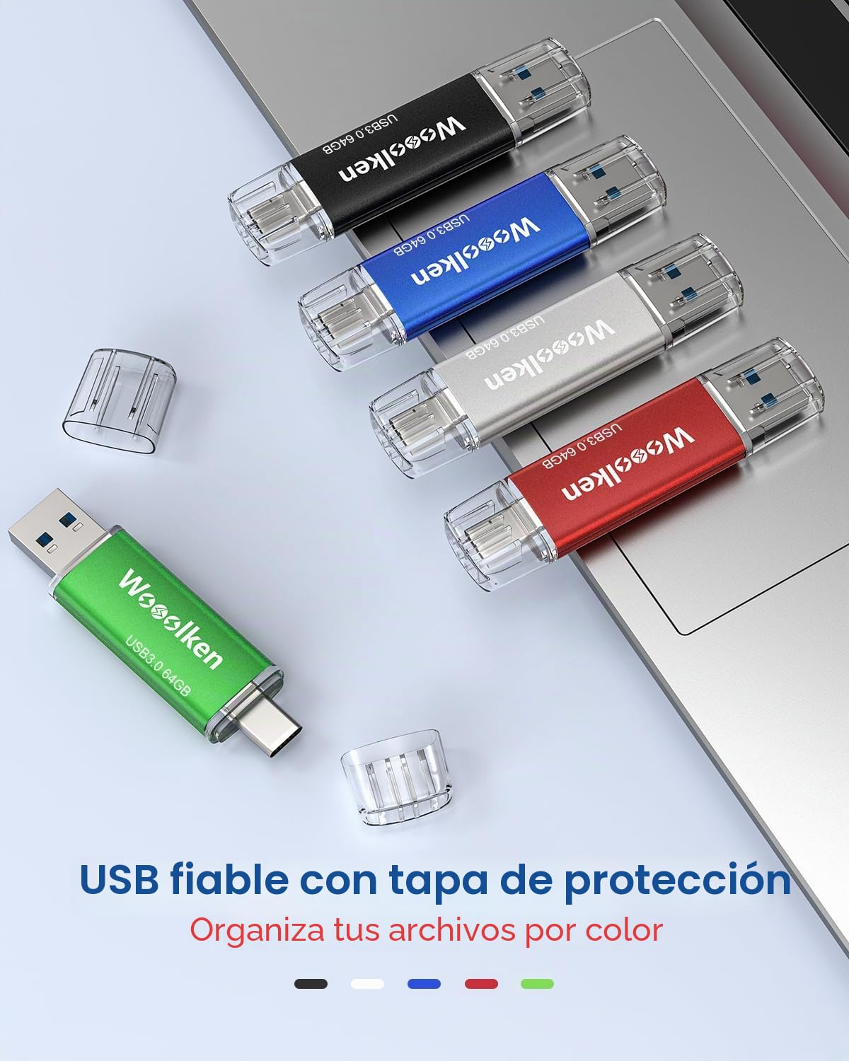 Memoria USB 3.0 Tipo C 64GB,Wooolken Pendrive USB C 2 en 1, Paquete de 5 | Almacenamiento Externo para Android, Windows, MacBook, PC y Tablets, U Disco OTG Flash Drive