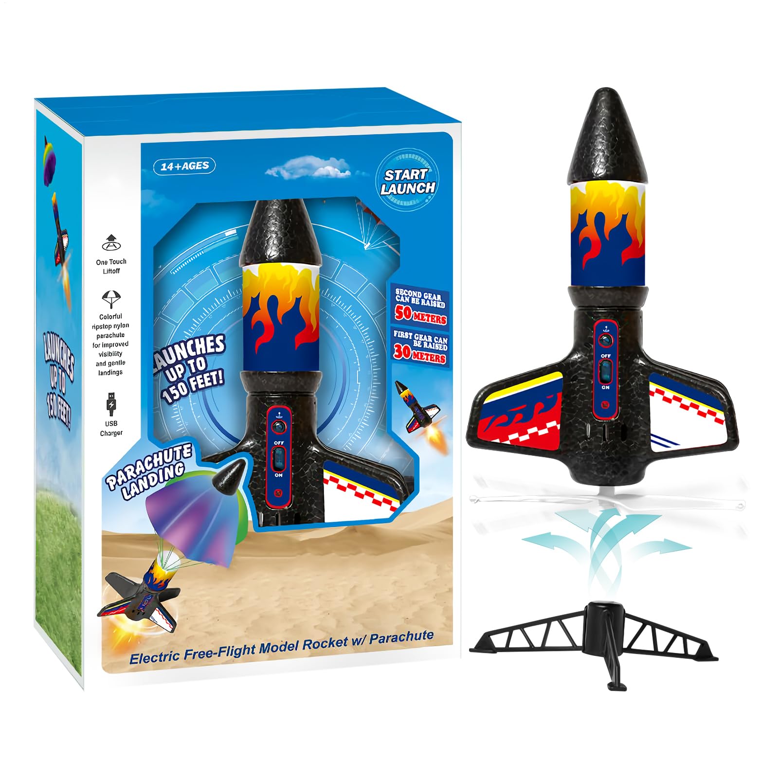 Mxshc Rocket Launcher For Kids, LED Light-up Outdoor Rocket Toy With Parachute, Fun Air Rockets Launcher Toy For Parent-Child Interaction, Students