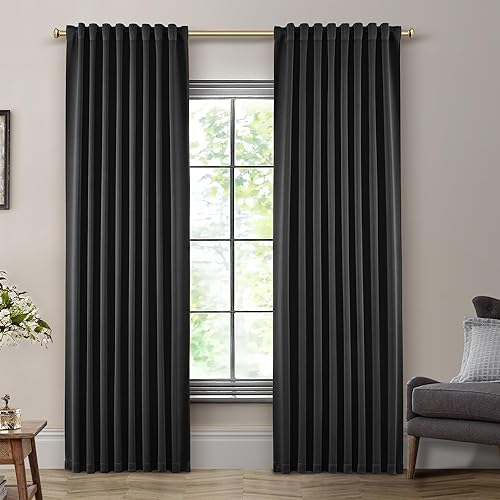 Miniatura 46 de SHINELAND Cortinas opacas de 102 pulgadas para sala de estar, cortinas opacas con pestaña trasera de 102 pulgadas de largo para dormitorio, Crema