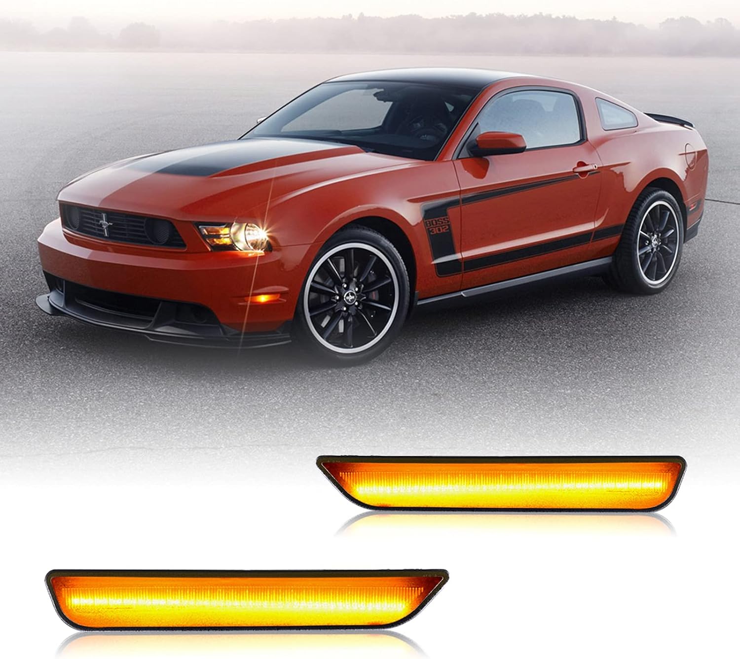 LED Side Marker Lights for Ford Mustang 2010 2011 2012 2013 2014, Amber Front Signal Bumper Sidemarker Lamps Reflectors Assembly for Mustang Accessories - 2PCS