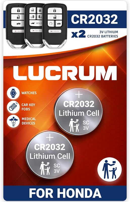 Bateria CR2032 Lucrum 3 V para Controle e Chave Canivete Honda – Pacote com 2 unidades