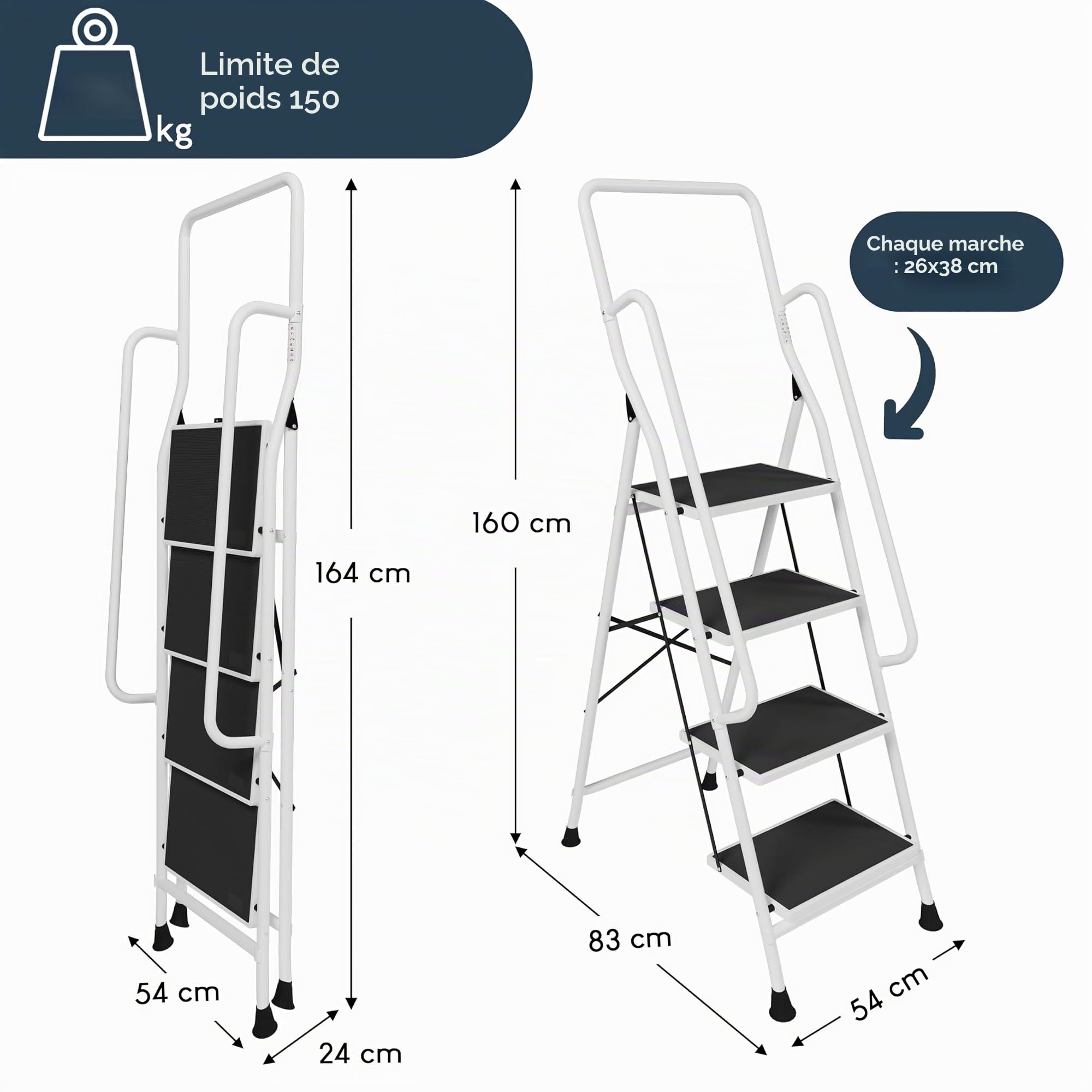 Home Discount® 4 marches avec Rampe de sécurité Pliable de sécurité antidérapant Mat Safe Heavy Duty