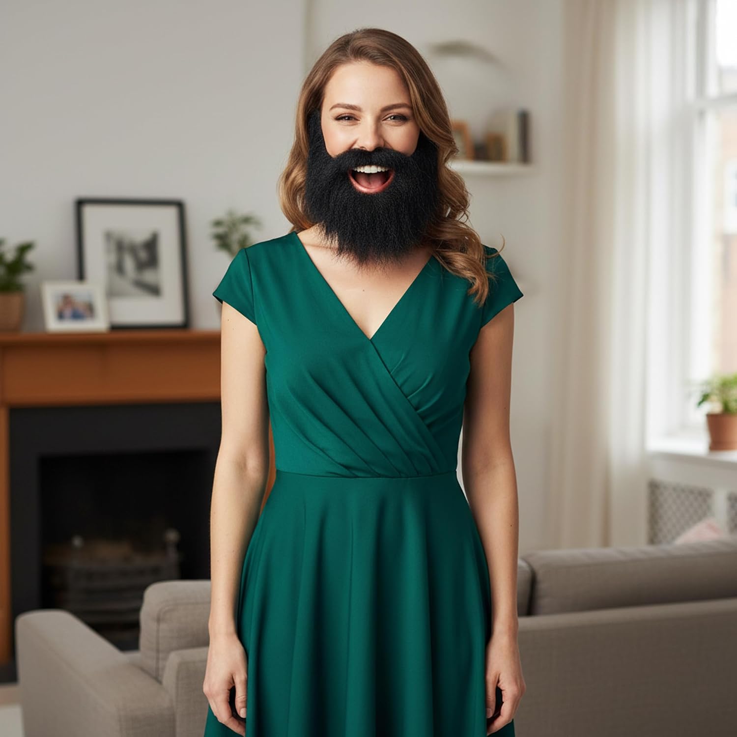 Full Fake Beard & Mustache Set | Fake Facial Hair | Beards & Mustaches Costume Accessories | Adhesive Backing