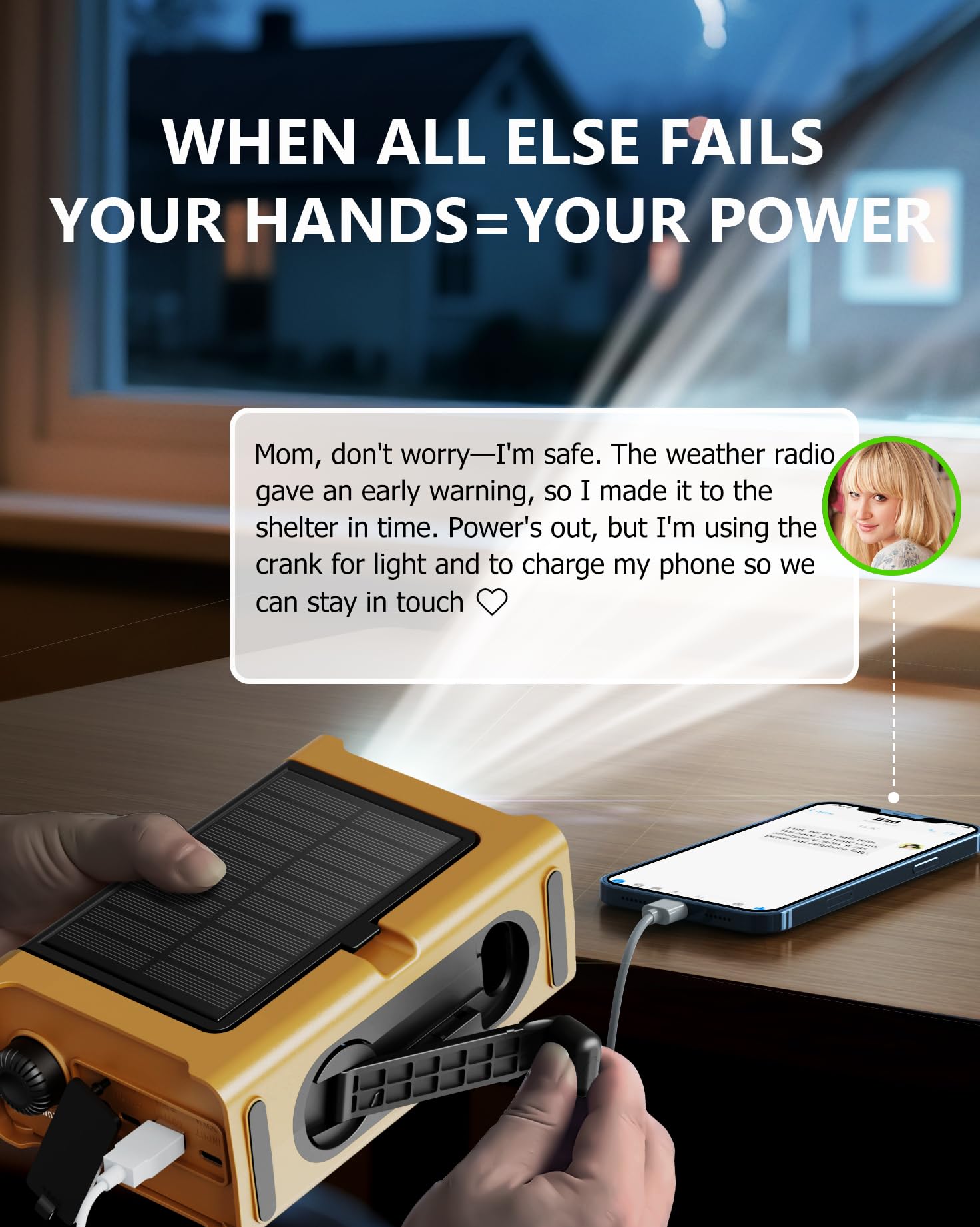 Notfall-Wetterradio mit Solar und Handkurbel – tragbares NOAA AM/FM-Wetteralarm-Radio, 12000 mAh/44400 mWh Powerbank, LED-Taschenlampe & Leselampe, SOS-Alarm für Hurricane Kit Camping Survival