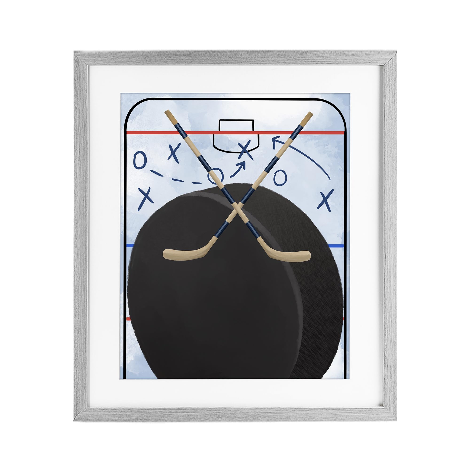 Stupell Industries Farmhouse Gray (Textured) 'Hockey Rink Tactics'| Framed Print Under Glass