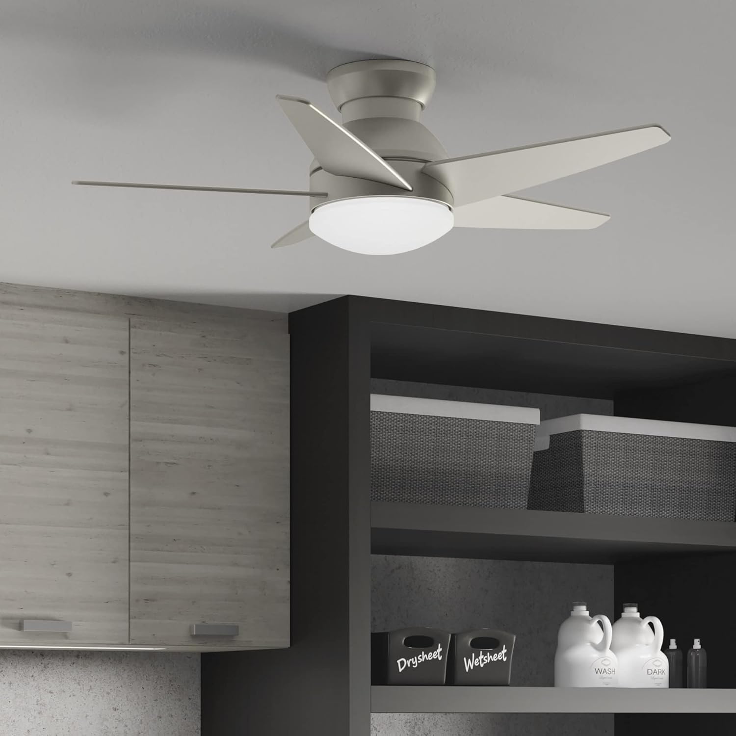 Casablanca 44 inch Indoor Ceiling Fan with LED Light - Low Profile Ceiling Fan for Bedroom, Living Room, or Kitchen, Wall Control, 5 Blades, Includes Bulb - Isotope 51742, Matte Nickel