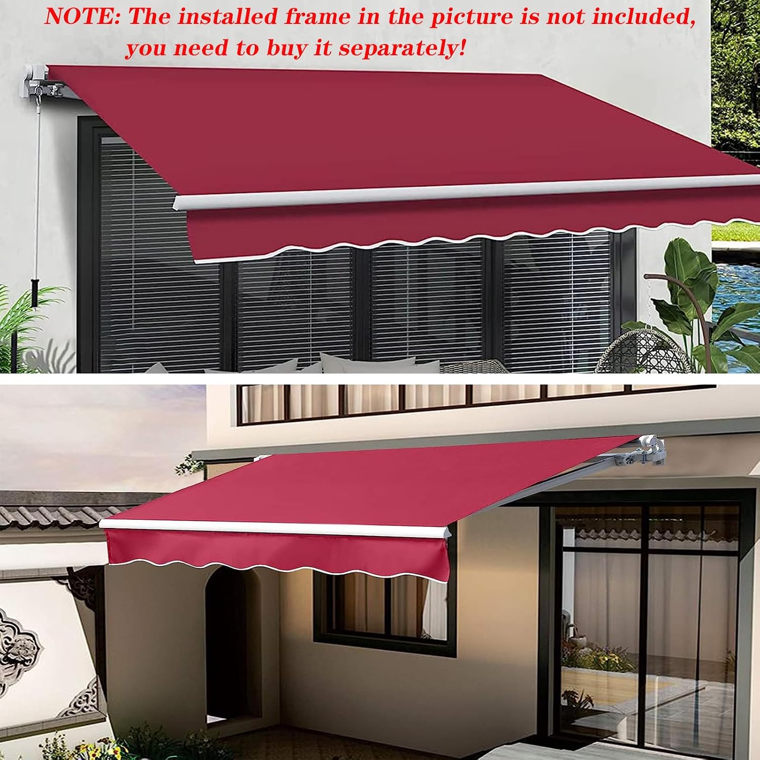 Retractable Patio Awning Replacement Fabric Waterproof Shade Cover 280g 100% Ployester Sunscreen Sun Shade Shelter Replacement Canvas for Deck, Balcony, Yard, Shop(Size:19x10ft,Color:Red)