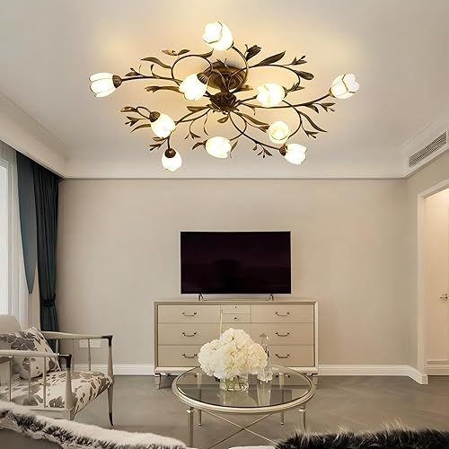 Miniatura 7 de 10 luces de 39.5 pulgadas con forma de rama, estilo retro creativo con flores y vid, lámparas de techo para sala de estar, dormitorio, cocina, sala