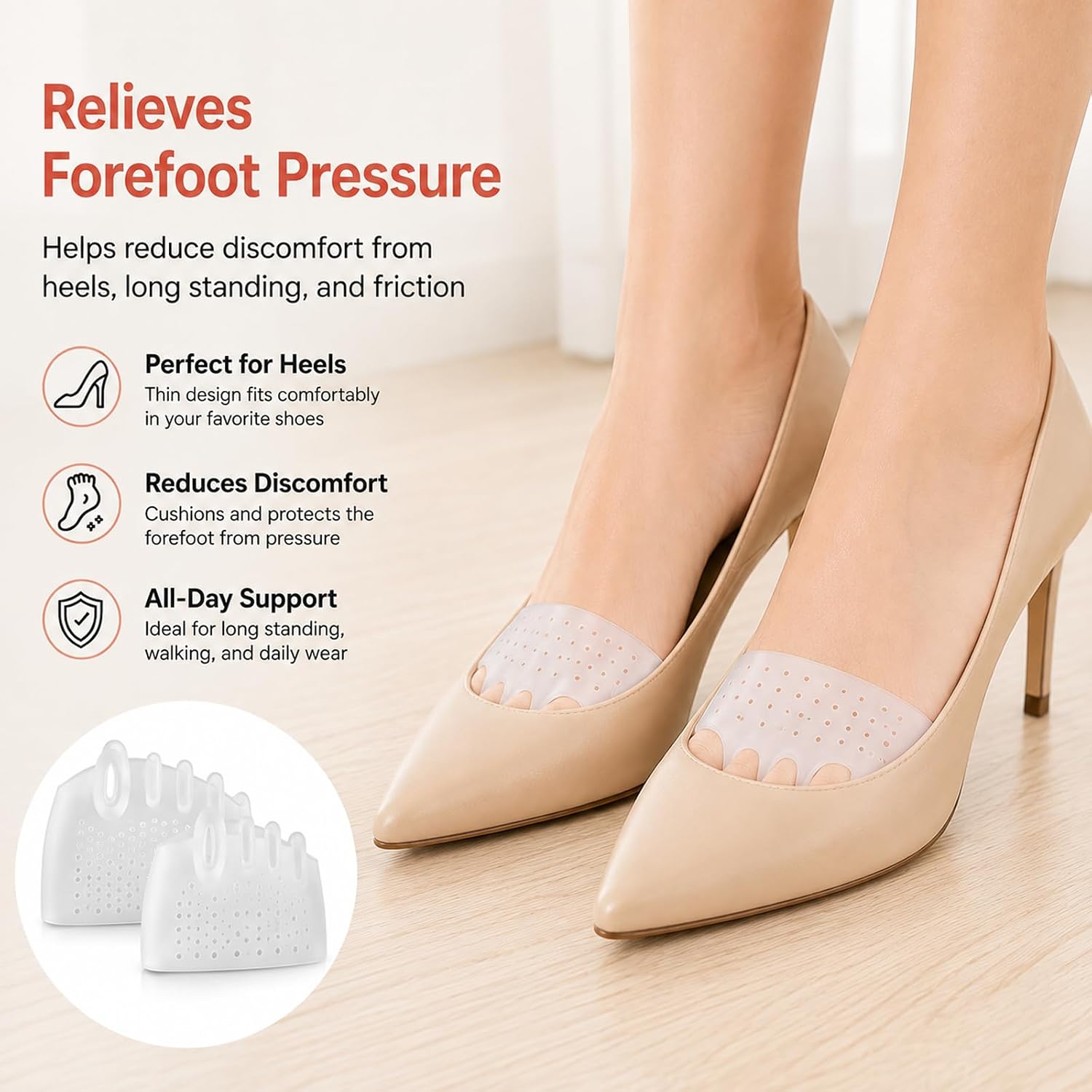 3 in 1 Toe Straighteners, Silicone Forefoot Sleeves with Toe Separators, Breathable Cushioned Foot Support for Curled Toes & Hammer Toe, Flexible Toe Alignment Sleeves for Daily Wear, Transparent