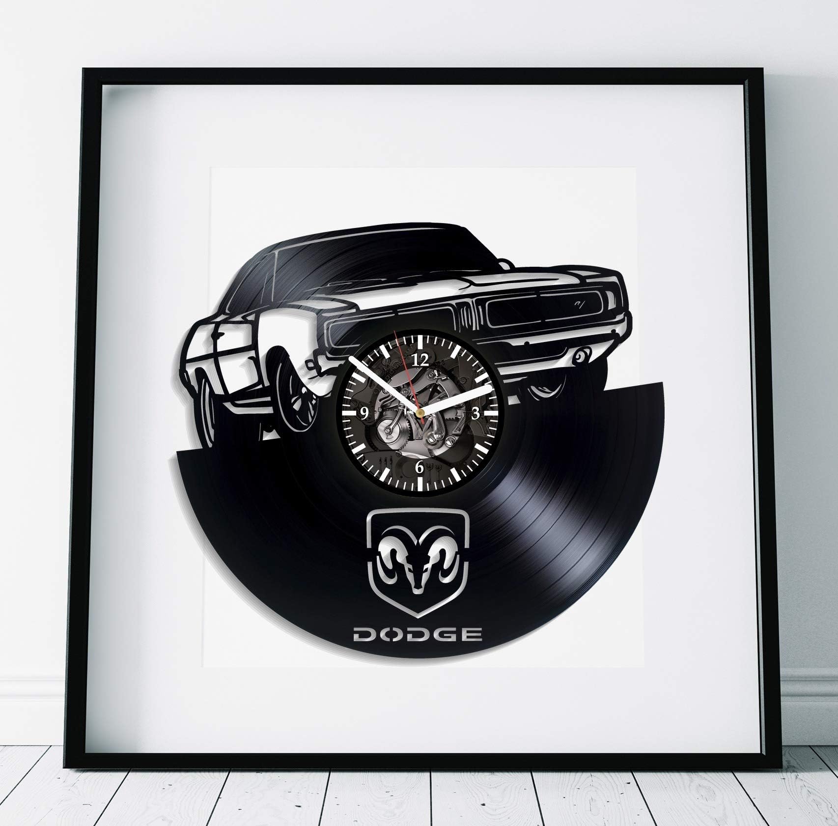 Kovides Dodge Room Art Wall Clock Modern Dodge Gift Handmade Gift for Boys Lp Retro Vinyl Record Wall Clock Large Birthday Gift Idea for Boy Cars Art Wall Clock Vintage Dodge Clock