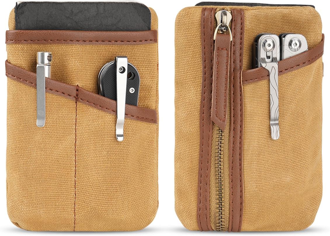 SAYRAM SP10 Waxed Canvas EDC Pouch, EDC Organizer Pouch for Men, Small Pocket Organizer Pouch for Coins, Phone, Multitool, Flashlight, EDC Gears