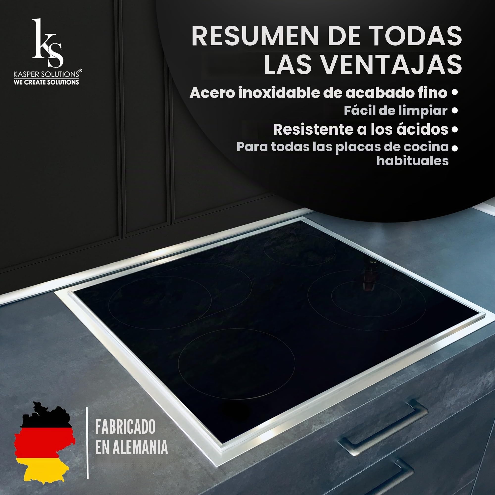 Marco adaptador para placas de cocción - 100% adecuado - ¡Para una experiencia culinaria segura! Incluye 2,5 m de cinta de sellado para la instalación
