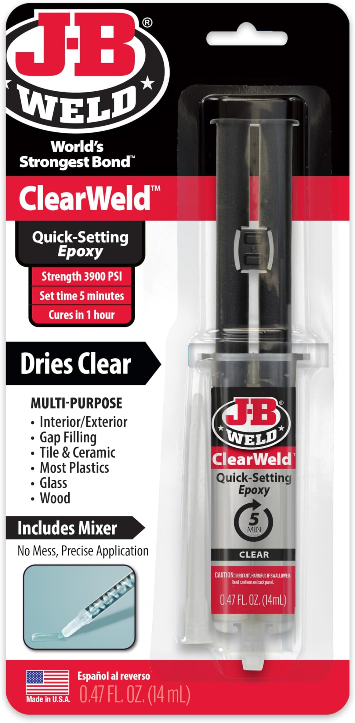 ClearWeld 5 Minute Epoxy, Clear, 14ml w/Static Mixer, (50114H)